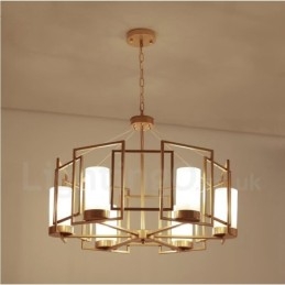 Moderne Og Moderne Messing Pendellampe Med 6 Lys Og Glassskjerm