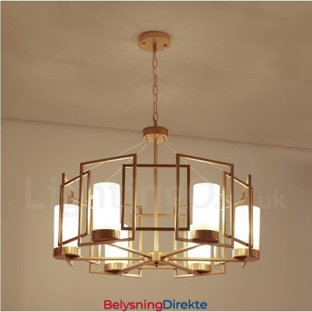 Moderne Og Moderne Messing Pendellampe Med 6 Lys Og Glassskjerm