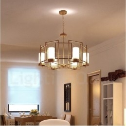 Moderne Og Moderne Messing Pendellampe Med 6 Lys Og Glassskjerm