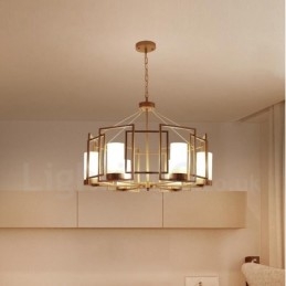 Moderne Og Moderne Messing Pendellampe Med 6 Lys Og Glassskjerm
