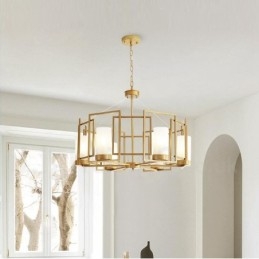 Moderne Og Moderne Messing Pendellampe Med 6 Lys Og Glassskjerm