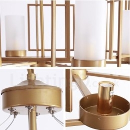 Moderne Og Moderne Messing Pendellampe Med 6 Lys Og Glassskjerm