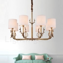 Rustic Lodge 8-Lyss Messinglysekrone Med Stoffskjerm