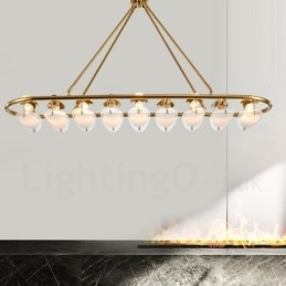 Moderne Og Moderne 9-Lyss Messing Pendellampe Med Glassskjerm