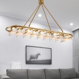 Moderne Og Moderne 9-Lyss Messing Pendellampe Med Glassskjerm