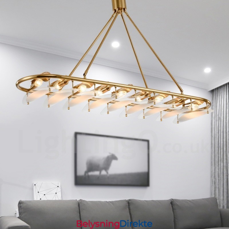 Moderne Og Moderne 9-Lyss Messing Pendellampe Med Glassskjerm
