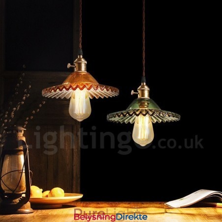 Rustic Lodge Retro Stål Pendellampe Med 1 Lys Og Glassskjerm