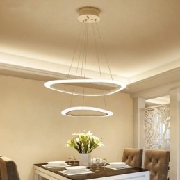 Dimmbar Med Fjernkontroll Moderne Samtidsstil 2 Rings Lys Aluminiumslegering Pendellampe Med Akrylskjerm