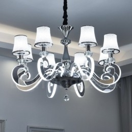 Dimbar Moderne Samtidskrone I Stål Med 8 Lys Og Glassskjerm