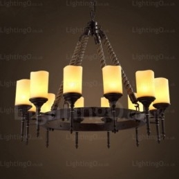 12-Lyss Landlig Rustikk Vintage Retro Pendellampe Med Glassskjerm