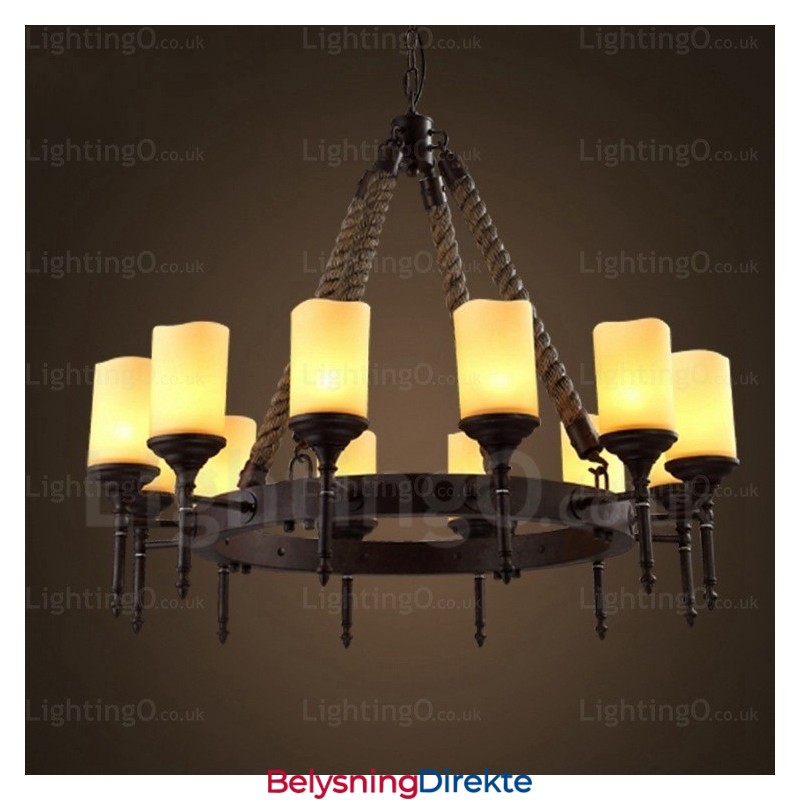 12-Lyss Landlig Rustikk Vintage Retro Pendellampe Med Glassskjerm