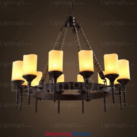 12-Lyss Landlig Rustikk Vintage Retro Pendellampe Med Glassskjerm