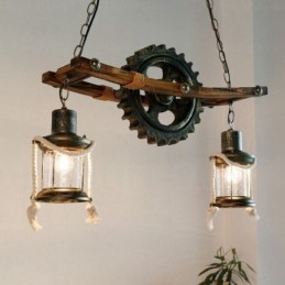 Landlig Rustikk Vintage Retro Pendellampe Med 2 Lys Og Glassskjerm