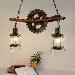 Landlig Rustikk Vintage Retro Pendellampe Med 2 Lys Og Glassskjerm
