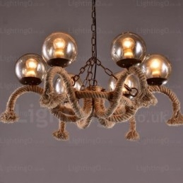 Vintage Retro Pendellampe Med 6 Lys Og Glassskjerm