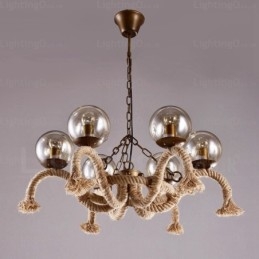 Vintage Retro Pendellampe Med 6 Lys Og Glassskjerm