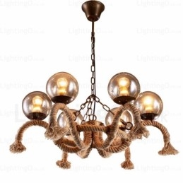 Vintage Retro Pendellampe Med 6 Lys Og Glassskjerm