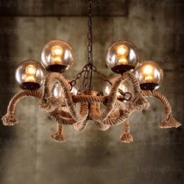 Vintage Retro Pendellampe Med 6 Lys Og Glassskjerm
