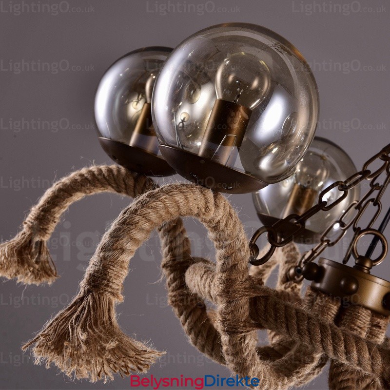 Vintage Retro Pendellampe Med 6 Lys Og Glassskjerm