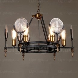 Vintage Retro Pendellampe Med 6 Lys Og Glassskjerm