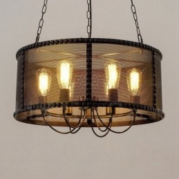 Vintage Retro Pendellampe Med 6 Lys Og Skjerm I Rustfritt Stål