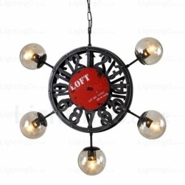 Vintage Retro Pendellampe Med 5 Lys Og Glassskjerm