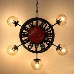 Vintage Retro Pendellampe Med 5 Lys Og Glassskjerm