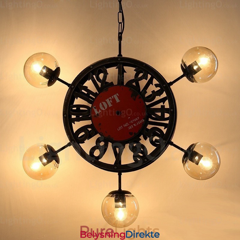 Vintage Retro Pendellampe Med 5 Lys Og Glassskjerm