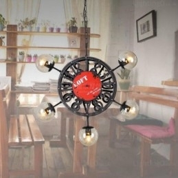 Vintage Retro Pendellampe Med 5 Lys Og Glassskjerm