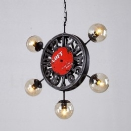 Vintage Retro Pendellampe Med 5 Lys Og Glassskjerm