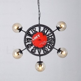 Vintage Retro Pendellampe Med 5 Lys Og Glassskjerm