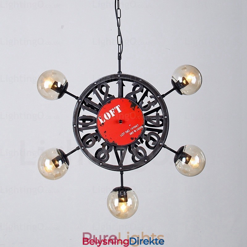Vintage Retro Pendellampe Med 5 Lys Og Glassskjerm