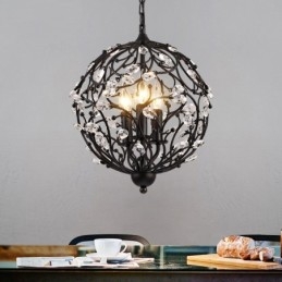 3-Lys Vintage Retro Globe Krystall Pendellampe