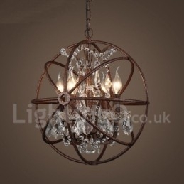 4 Lys I Diameter 40 Cm Vintage Krystallkulemaleri I Metall Med Rustfarget Anhengslampe