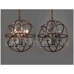 4 Lys I Diameter 40 Cm Vintage Krystallkulemaleri I Metall Med Rustfarget Anhengslampe
