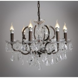 6 Lys I Diameter 60 Cm Vintage Krystallmaling Metalllysekrone Rusten Jernfarget Anhengslampe