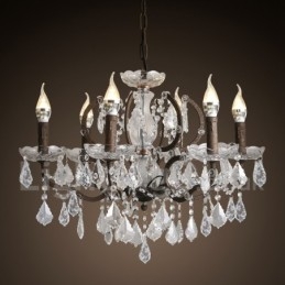 6 Lys I Diameter 60 Cm Vintage Krystallmaling Metalllysekrone Rusten Jernfarget Anhengslampe