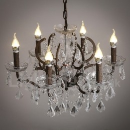 6 Lys I Diameter 60 Cm Vintage Krystallmaling Metalllysekrone Rusten Jernfarget Anhengslampe