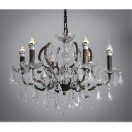 6 Lys I Diameter 60 Cm Vintage Krystallmaling Metalllysekrone Rusten Jernfarget Anhengslampe
