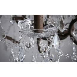 6 Lys I Diameter 60 Cm Vintage Krystallmaling Metalllysekrone Rusten Jernfarget Anhengslampe