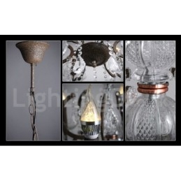 6 Lys I Diameter 60 Cm Vintage Krystallmaling Metalllysekrone Rusten Jernfarget Anhengslampe