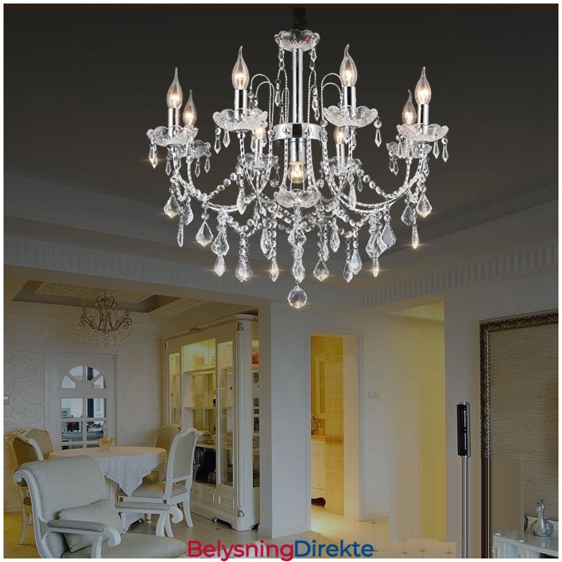 Elegant Krystalllysekrone Med 9 Lys