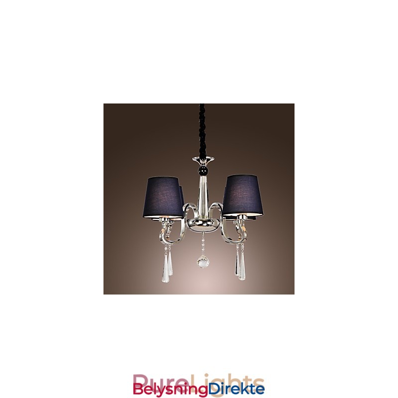 Vintage Lysekrone Med 4 Lys, Klassisk Stoff, Metallmaling