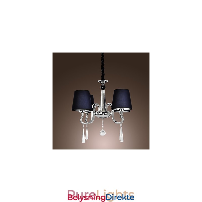 Vintage Lysekrone Med 4 Lys, Klassisk Stoff, Metallmaling