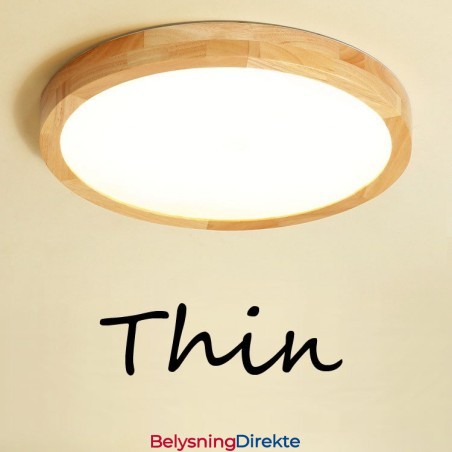 Ultratynn Rund Taklampe I Tre, Taklampe I Massivt Tre I Akryl, Nordic Lights