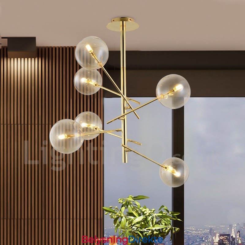 6 Lys Nordisk Lampe Lysekrone Enkel Kreativ Retro Jern Glasskule Magisk Bønne Lysekrone