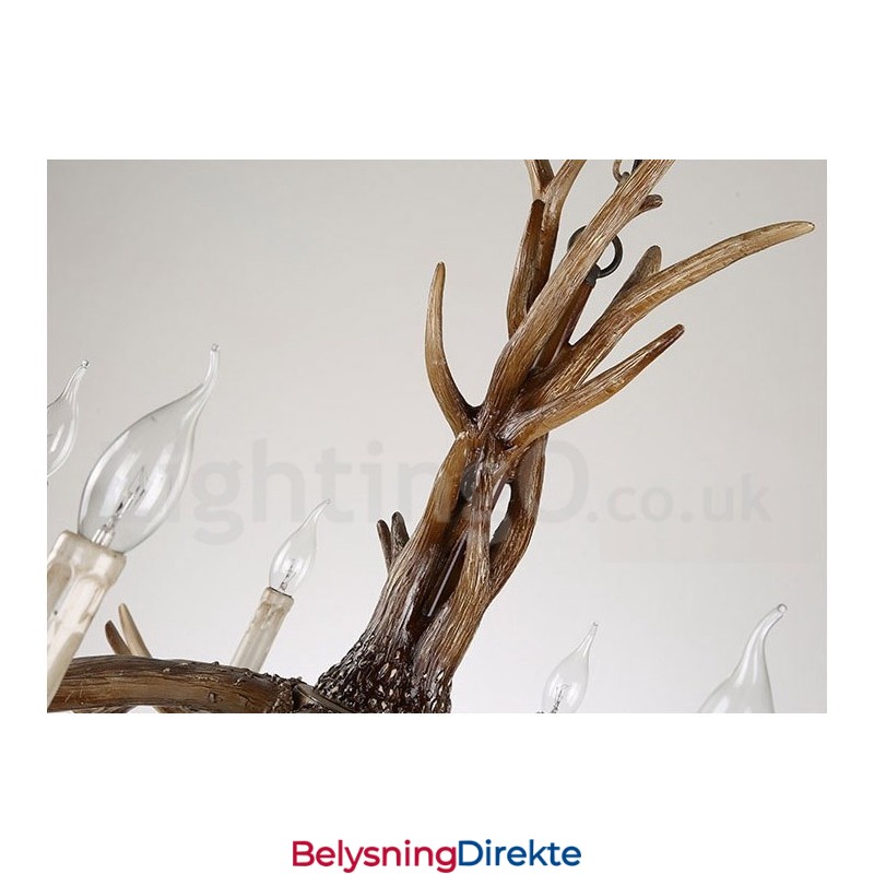Rustikk Kunstnerisk Retro Lysekrone Med Gevir Og 6 Lys