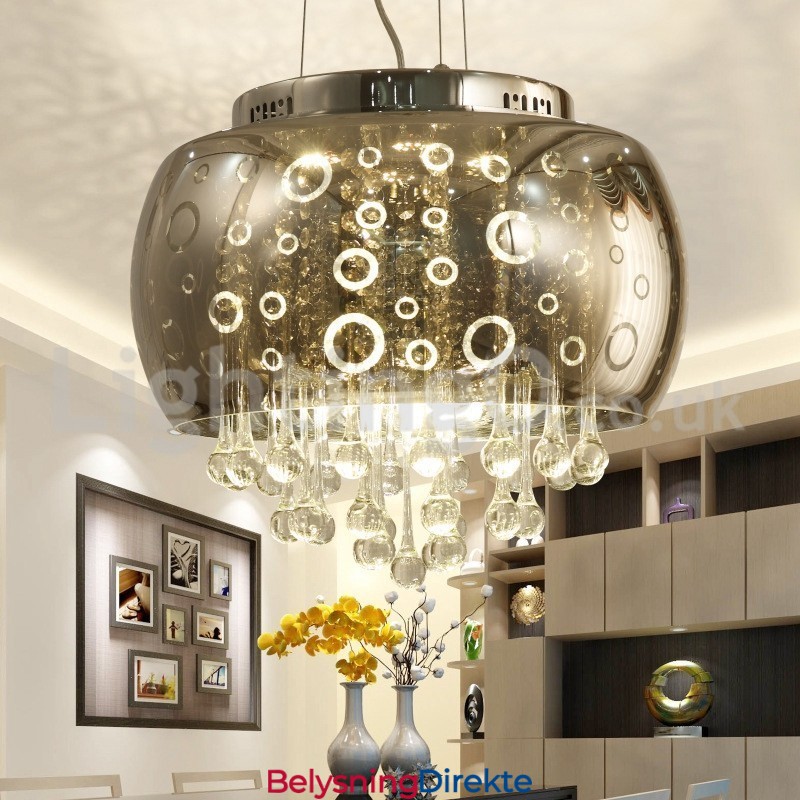 Moderne 40 Cm Rund Glasslampeskjerm Krystall Pendellampe