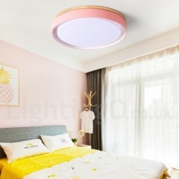 Dimmbar Flerfarget Sirkulær Taklampe I Tre Med Akrylskjerm I Nordisk Stil