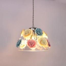 Flerfarget Blomstermakro-Taklampe Med Glassskjerm